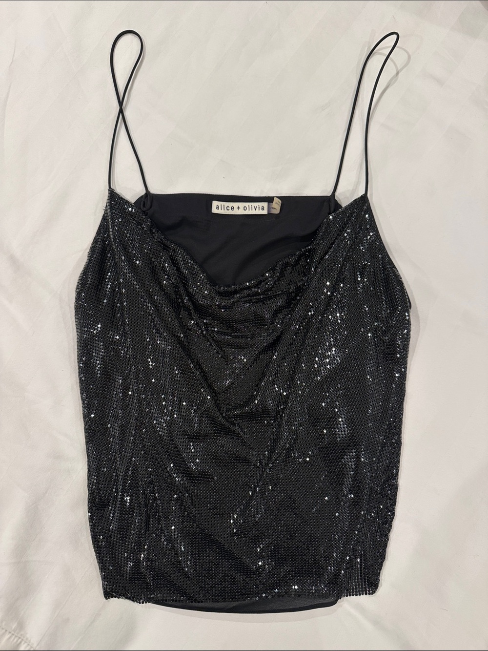 Alice + Olivia Black Sequin Cowl Camisole